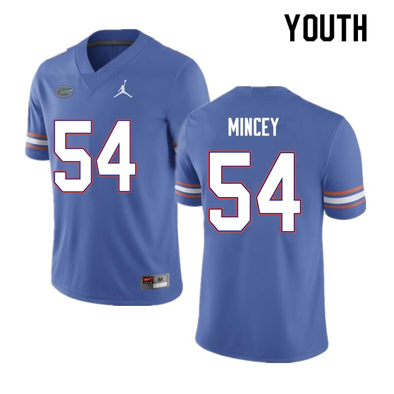 Youth NCAA Florida Gators Gerald Mincey #54 Stitched Authentic Nike Blue College Football Jersey MQT2265GI